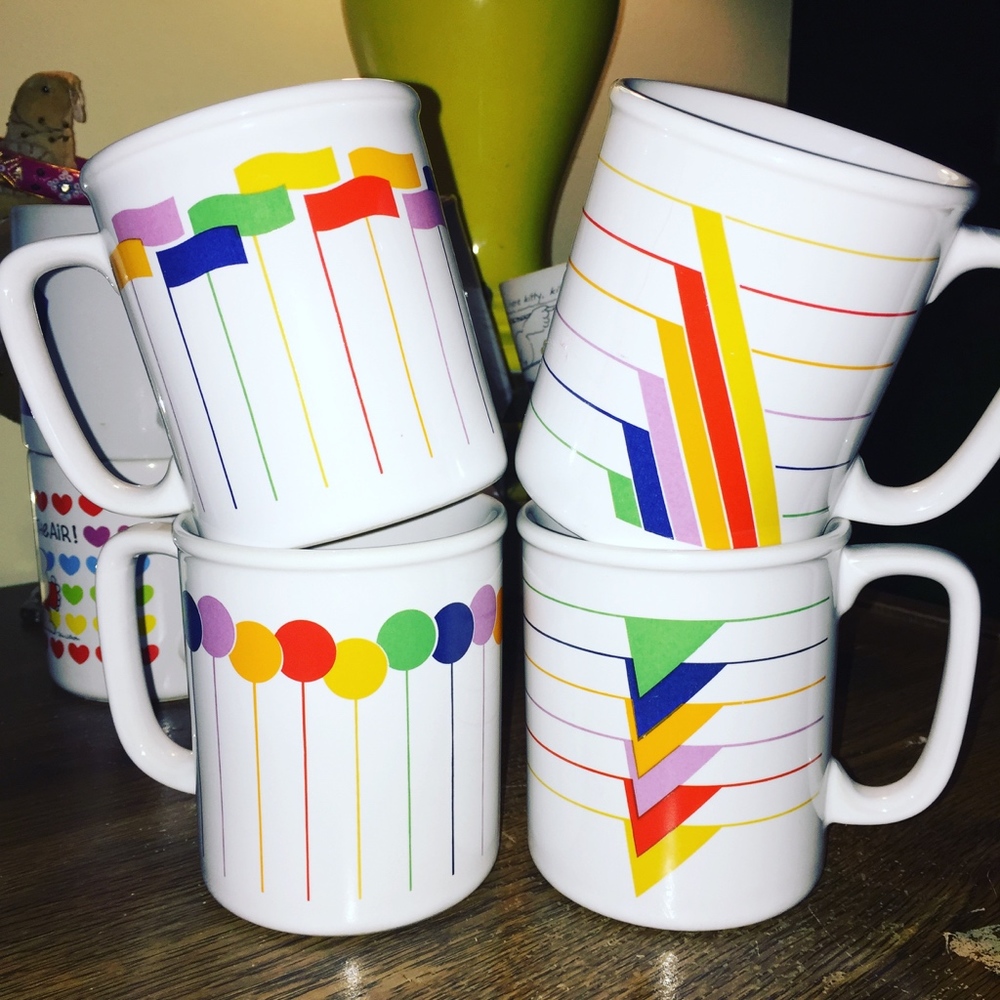 LAST CHANCE set of 4 rainbow vintage mugs